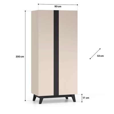 Gardróbszekrény 90 cm CHARLOTTE - kasmír / fekete
