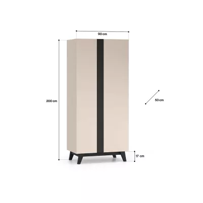 Gardróbszekrény 90 cm CHARLOTTE - kasmír / fekete