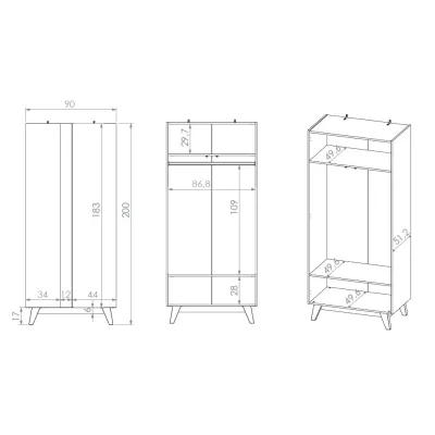 Gardróbszekrény 90 cm CHARLOTTE - kasmír / fekete
