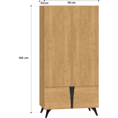 Gardróbszekrény 95 cm ANNIKA - balti dűne tölgy / fekete portland kőris