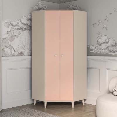 OLIVIA gyerekszobába való sarokszekrény 80 cm - bézs / rózsaszín