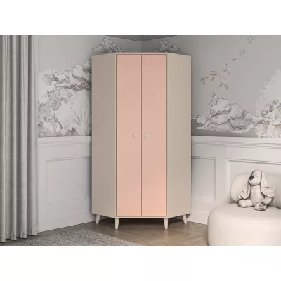 OLIVIA gyerekszobába való sarokszekrény 80 cm - bézs / rózsaszín