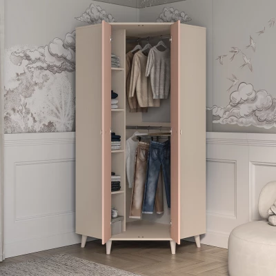OLIVIA gyerekszobába való sarokszekrény 80 cm - bézs / rózsaszín