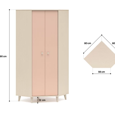 OLIVIA gyerekszobába való sarokszekrény 80 cm - bézs / rózsaszín