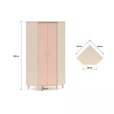 OLIVIA gyerekszobába való sarokszekrény 80 cm - bézs / rózsaszín