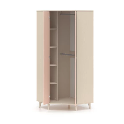 OLIVIA gyerekszobába való sarokszekrény 80 cm - bézs / rózsaszín