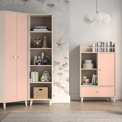 OLIVIA gyerekszobába való sarokszekrény 80 cm - bézs / rózsaszín