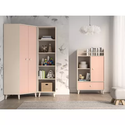 OLIVIA gyerekszobába való sarokszekrény 80 cm - bézs / rózsaszín