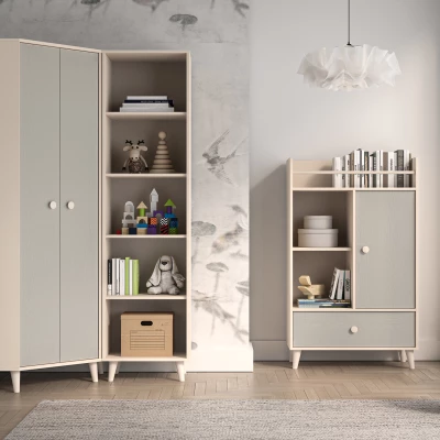 OLIVIA gyerekszobába való sarokszekrény 80 cm - bézs / szürke