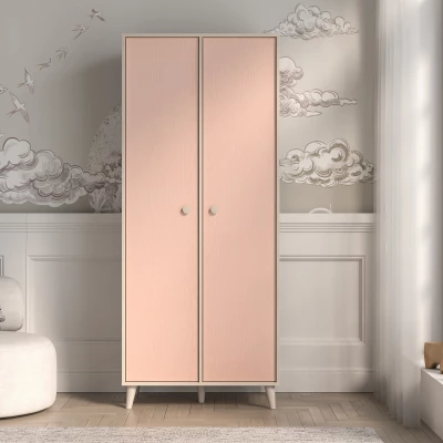 Kétajtós szekrény 80 cm gyerekszobába OLIVIA - bézs / rózsaszín