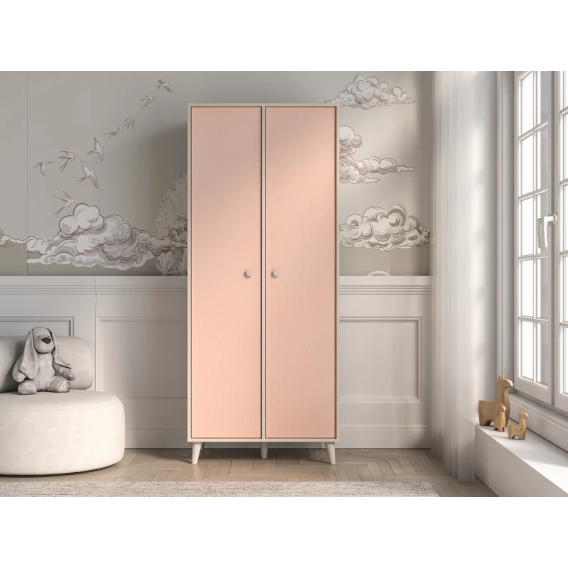 Kétajtós szekrény 80 cm gyerekszobába OLIVIA - bézs / rózsaszín
