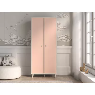 Kétajtós szekrény 80 cm gyerekszobába OLIVIA - bézs / rózsaszín