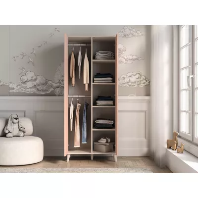 Kétajtós szekrény 80 cm gyerekszobába OLIVIA - bézs / rózsaszín