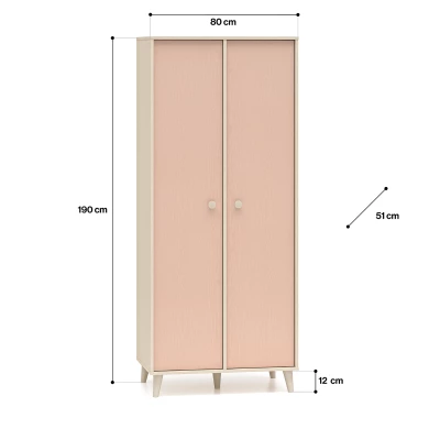 Kétajtós szekrény 80 cm gyerekszobába OLIVIA - bézs / rózsaszín