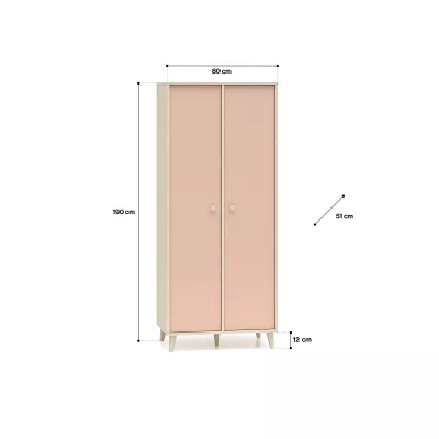 Kétajtós szekrény 80 cm gyerekszobába OLIVIA - bézs / rózsaszín