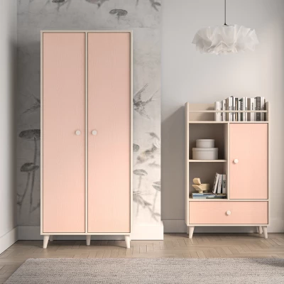 Kétajtós szekrény 80 cm gyerekszobába OLIVIA - bézs / rózsaszín