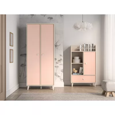 Kétajtós szekrény 80 cm gyerekszobába OLIVIA - bézs / rózsaszín