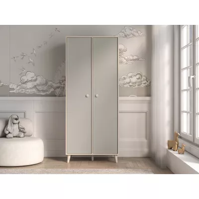 Kétajtós szekrény 80 cm gyerekszobába OLIVIA - bézs / szürke