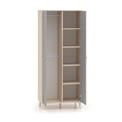 Kétajtós szekrény 80 cm gyerekszobába OLIVIA - bézs / szürke