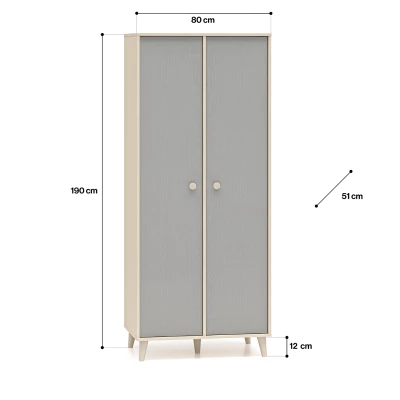 Kétajtós szekrény 80 cm gyerekszobába OLIVIA - bézs / szürke