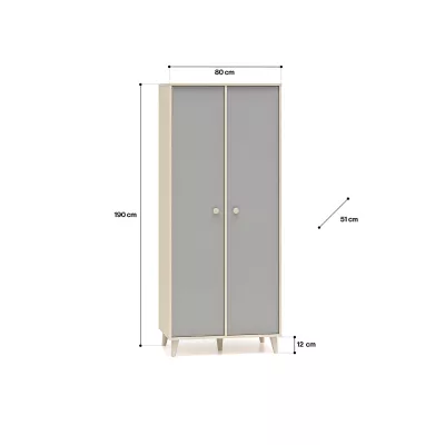 Kétajtós szekrény 80 cm gyerekszobába OLIVIA - bézs / szürke