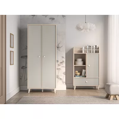 Kétajtós szekrény 80 cm gyerekszobába OLIVIA - bézs / szürke