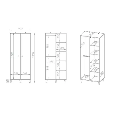 Kétajtós szekrény 80 cm gyerekszobába OLIVIA - bézs / szürke