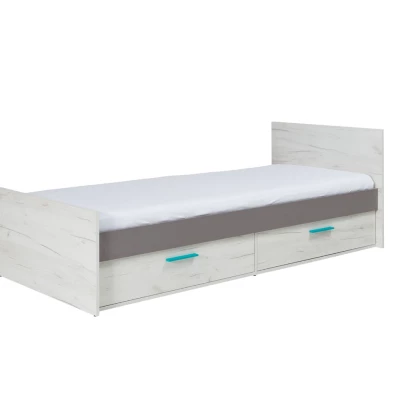 Egyszemélyes ágy 90x200 DEANY - kraft tölgy / kőris / türkiz