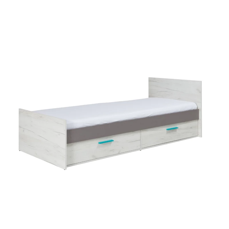 Egyszemélyes ágy 90x200 DEANY - kraft tölgy / kőris / türkiz