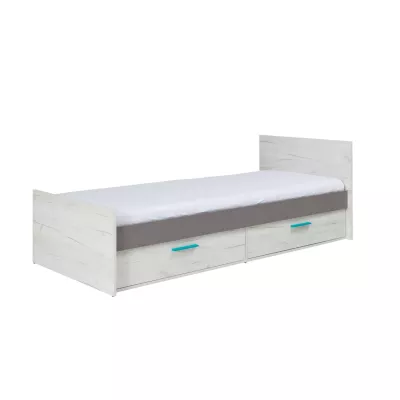 Egyszemélyes ágy 90x200 DEANY - kraft tölgy / kőris / türkiz