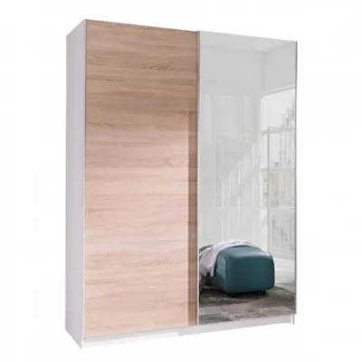 Gardróbszekrény 150 cm tükörrel WADENA 5 - sonoma tölgy / fehér