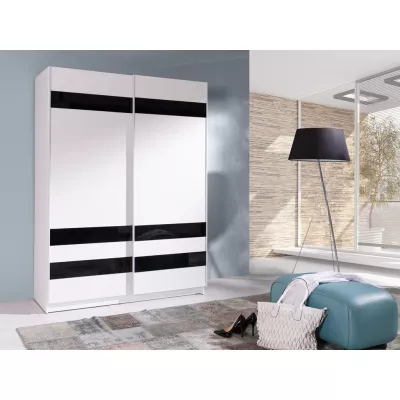 150 cm-es gardróbszekrény tolóajtókkal WADENA 8 - fehér / fekete
