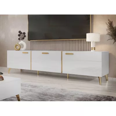 Széles TV-állvány TANTES - fehér / fényes fehér