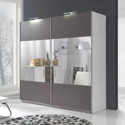 Tükrös gardrób 225 cm KIMBALL 1 - norvég fenyő / szürke + INGYENES LED világítás