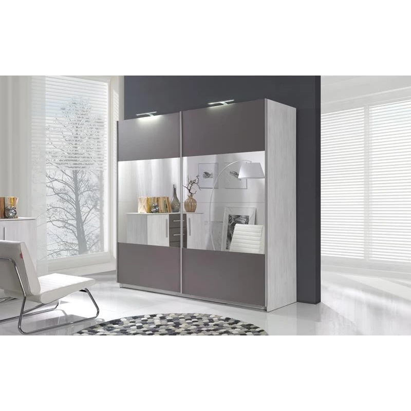 Tükrös gardrób 225 cm KIMBALL 1 - norvég fenyő / szürke + INGYENES LED világítás