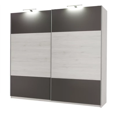 Széles gardrób 225 cm KIMBALL - norvég fenyő / szürke + INGYENES LED világítás