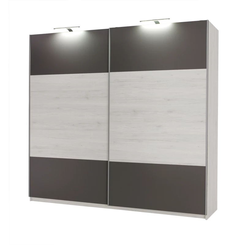 Széles gardrób 225 cm KIMBALL - norvég fenyő / szürke + INGYENES LED világítás