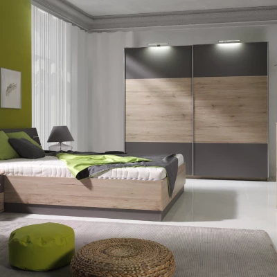 Széles gardrób 225 cm KIMBALL - san remo tölgy / szürke + INGYENES LED világítás
