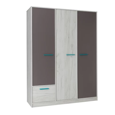 Széles gardrób 145 cm DEANY - kraft tölgy / kőris / türkiz