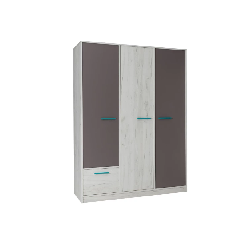 Széles gardrób 145 cm DEANY - kraft tölgy / kőris / türkiz