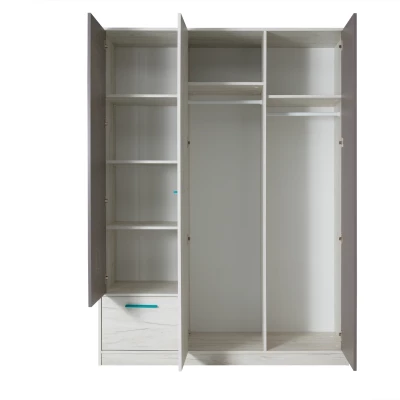 Széles gardrób 145 cm DEANY - kraft tölgy / kőris / türkiz