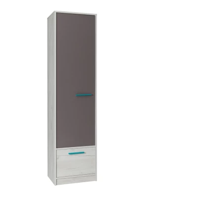Keskeny gardróbszekrény 50 cm DEANY - kraft tölgy / kőris / türkiz