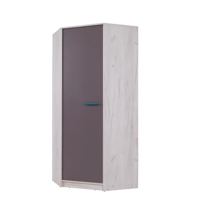 Sarokszekrény 85 cm DEANY - kraft tölgy / kőris / türkiz