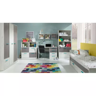 Széles gardrób 145 cm DEANY - kraft tölgy / kőris / türkiz