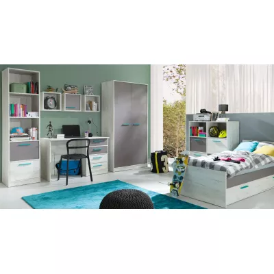 Kétajtós szekrény 96 cm DEANY - kraft tölgy / kőris / türkiz