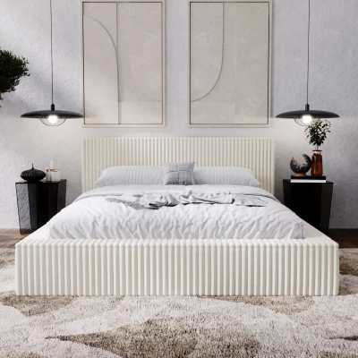Kárpitozott dupla ágy 140x200 SIDONIA 1 tárolóhellyel - krémszínű