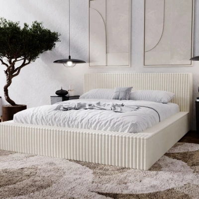 Kárpitozott dupla ágy 140x200 SIDONIA 1 tárolóhellyel - krémszínű