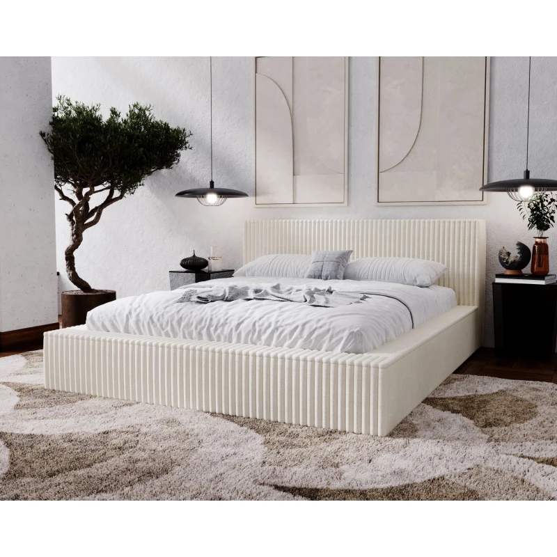 Kárpitozott dupla ágy 140x200 SIDONIA 1 tárolóhellyel - krémszínű