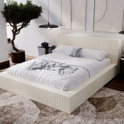 Kárpitozott dupla ágy 160x200 SIDONIA 1 tárolóhellyel - krémszínű