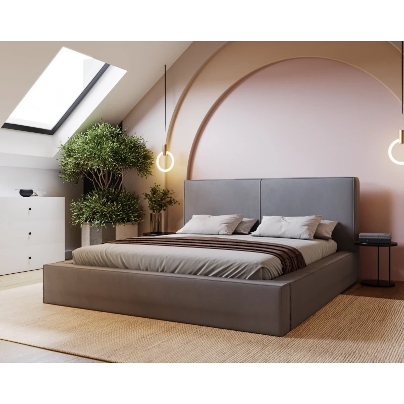 Kárpitozott egyszemélyes ágy 140x200 NIDIA 1 tárolóhellyel - szürke